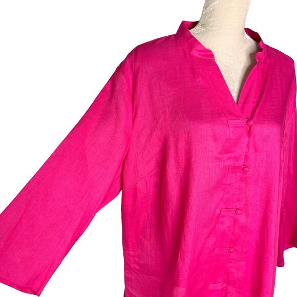 Deane & White Linen Button Down Shirt Top 2X Fuchsia New - Picture 8 of 10